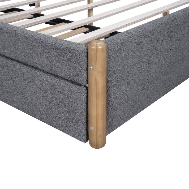 Upholstered Platform Bed with Wood Supporting Feet and Twin Size Trundle