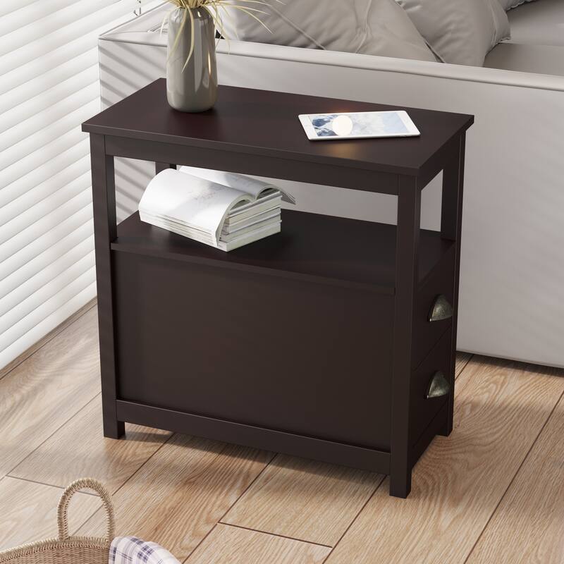 End Table With Two Drawers And Open Shelf - Brown