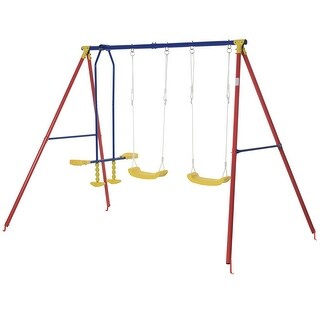 Outsunny Metal Swing Set with Glider, Two Swing Seats and Adjustable Height, Outdoor Heavy Duty A-Frame - Multicolor