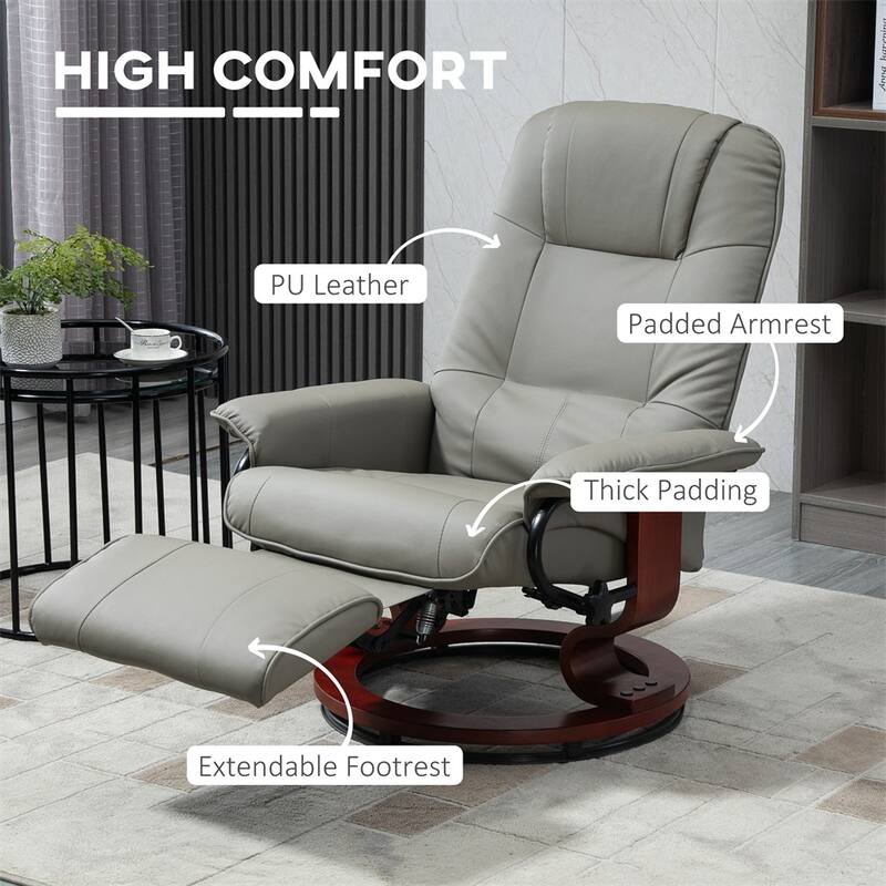 Swivel Leather Manual Recliner with Armrest and Extendable Footrest