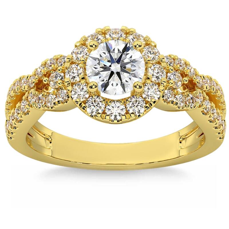 1 1/2Ct Diamond Engagement Ring Halo Twist Band Gold Lab Grown