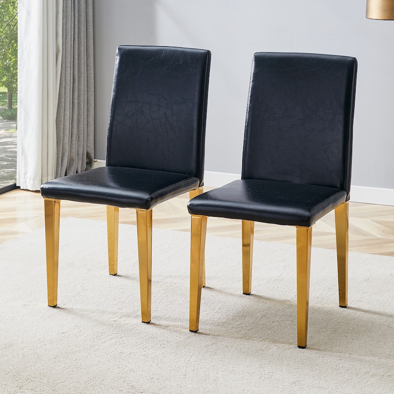 PU Leather Upholstered Dining Chair High Back Dining Chair Set of 2 Living Room Decorative Side Chair Metal Frame Home Chair