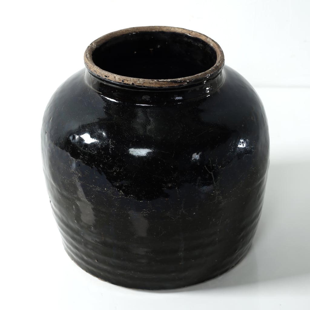 Artissance Large Vintage Oil Pot With Black Glaze, 11 Inch Tall (Size & Finish Vary)