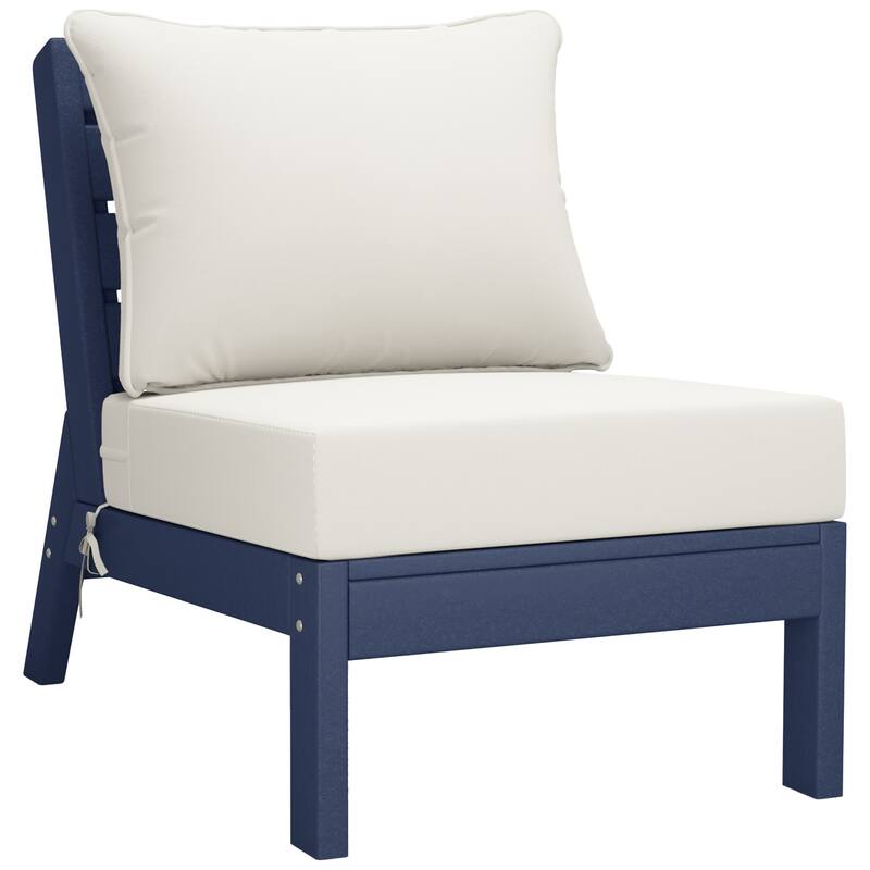 Birchwood All Weather HDPE Outdoor Patio Deep Seating Navy Blue Armless Chair With Cushions (1-Piece)