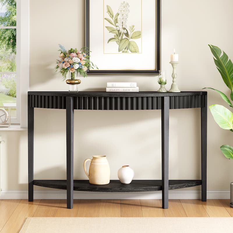 Mirod Sophisticated Crescent-Shaped Console Table Featuring Wood Veneer And Open Storage