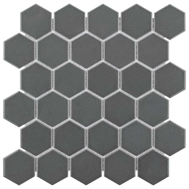 Merola Tile Metro 2" Hex Glossy Grey 11-1/8" x 12-5/8" Porcelain Floor and Wall Tile