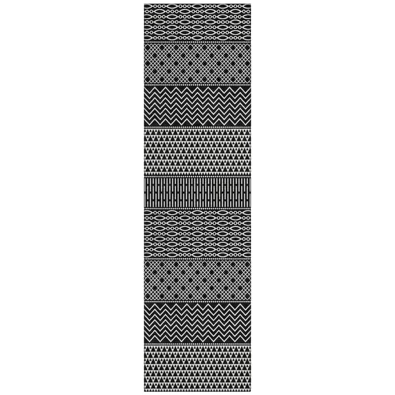Machine Washable Indoor/ Outdoor Modern Stripes Chantille Rug