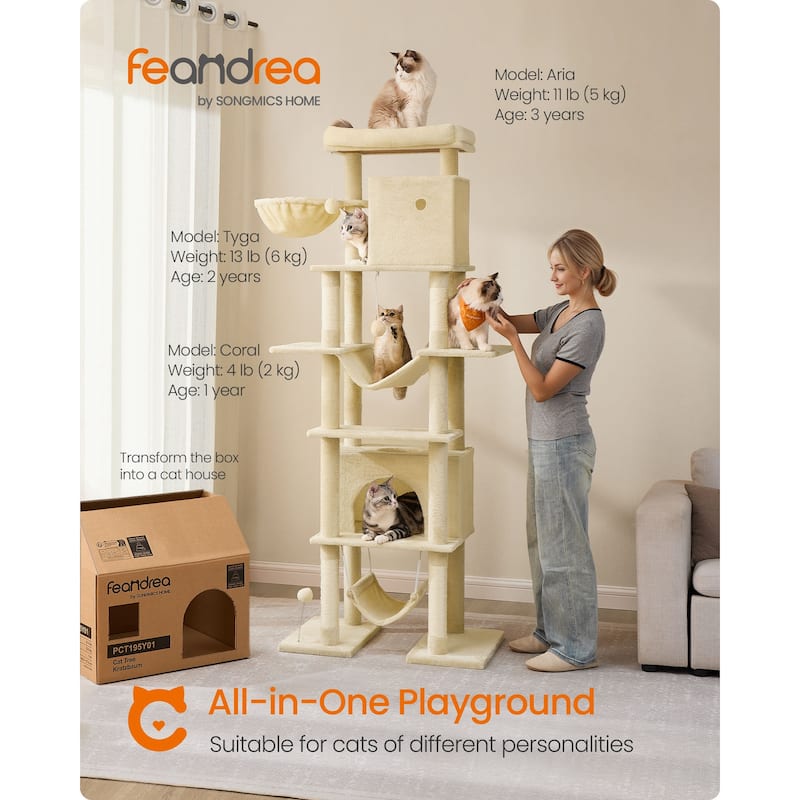 79.1 Inch Tall Cat Tree for Indoor Cats with Multilevel Design - 30.7"L x 18.9"W x 79.1"H