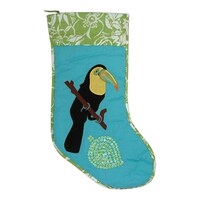 Black Toucan Bird on Teal Blue Tropical Holiday Christmas Stocking 20 ...