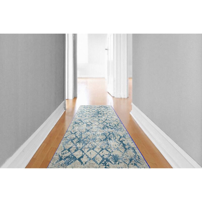 Dynamic Rugs Quartz Traditional Area Rug - 2'2' X 7'7 - Ivory/Blue