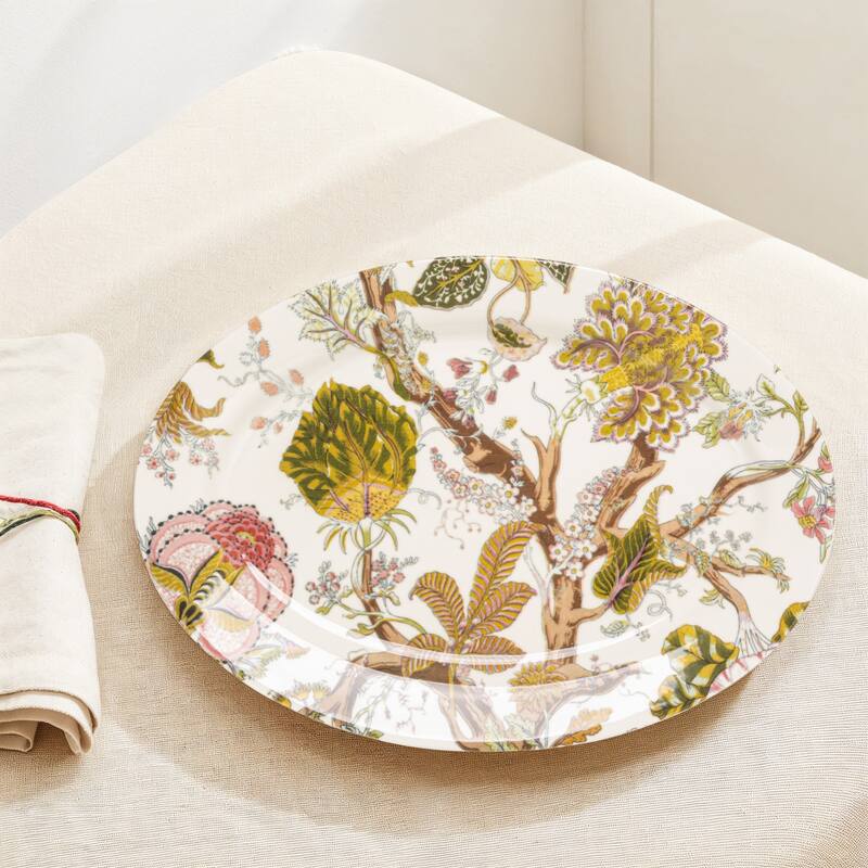 Printed Stoneware Platter with Botanicals - 13.75"L x 9.75"W x 1.13"H - Multicolor