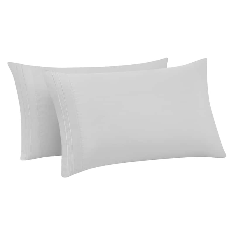 Sweet Home Collection Luxury Embroidered Ultra Soft Microfiber Pillowcases 2 Pack - Standard - Silver