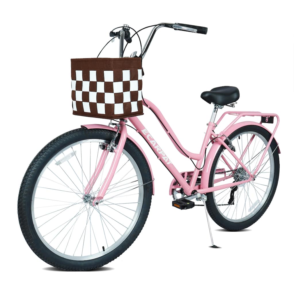 26 Inch 7-Speed City Commuter Bike with Lock & Detachable Basket, Lightweight Alloy Wheels & V-Brakes Multiple Colors