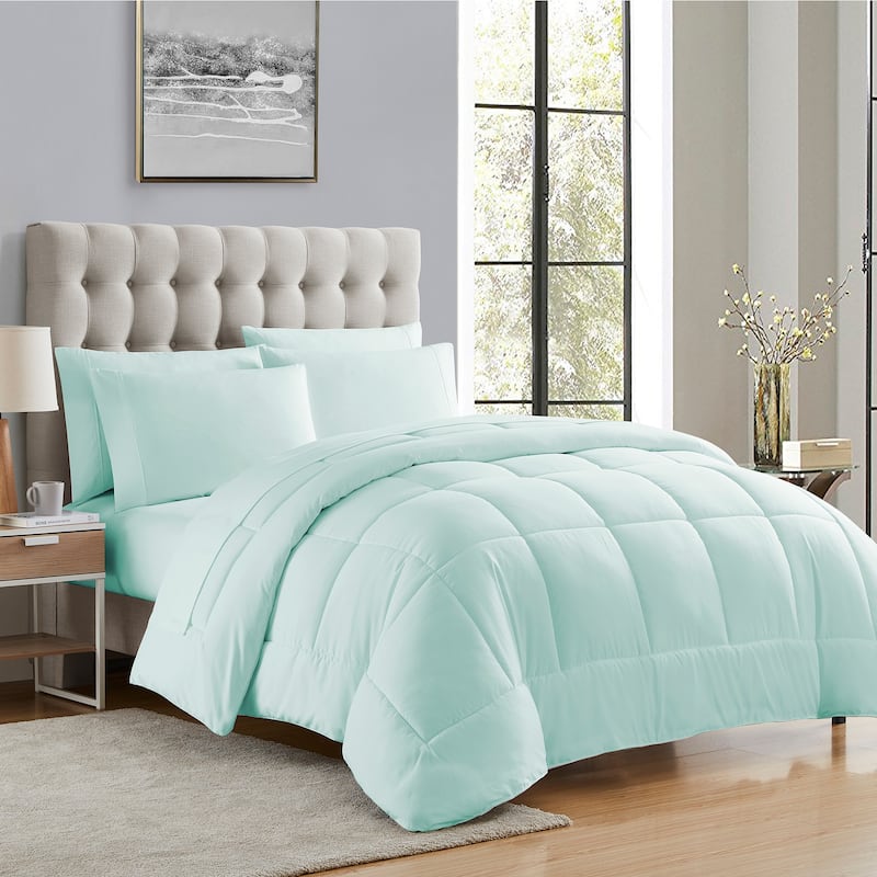 RV Queen Luxury Solid Color Bed-In-a-Bag With Comforter And Sheet Set - Aqua