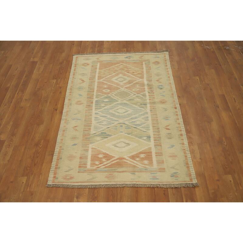 Hand Woven Oriental 100% Wool Carpet Southwestern Tribal Multi-Colored Kilim Area Rug - 4' 9'' X 3' 3''