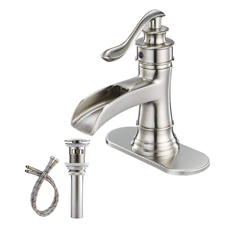 Waterfall Bathroom Faucet With Drain Assembly Single Handle Bathroon Sink Faucets One Hole Modern Basin Taps With Deck Plate