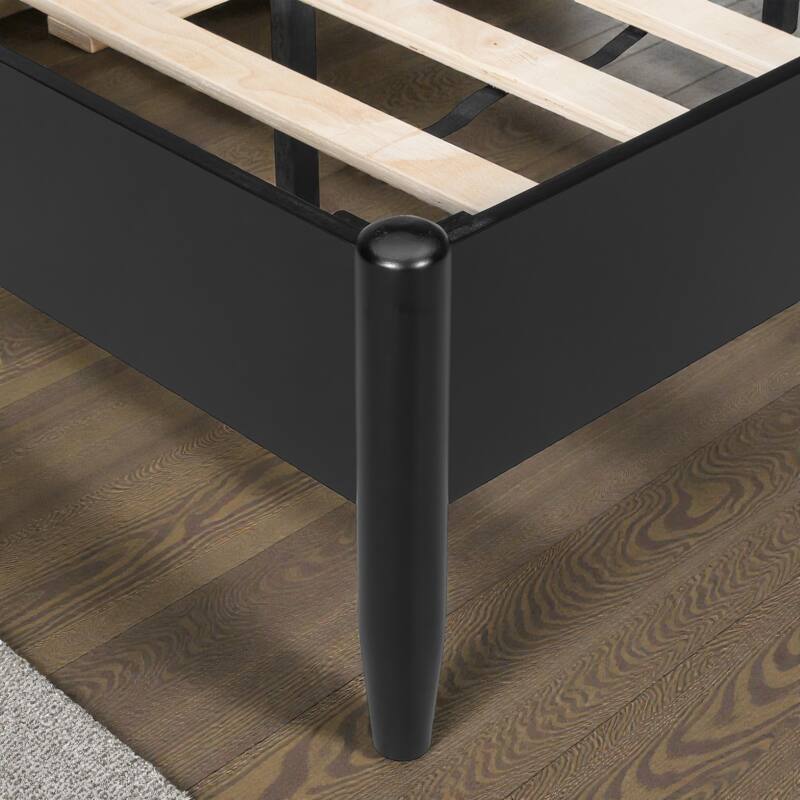 Solid Wood Platform Bed with Upholstered Headboard and Metal Handles, Heavy Duty 500 lbs Support, No Box Spring