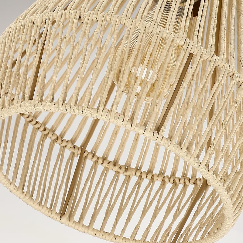 1-Light Rattan Single Pendant Light with Brass Canopy - 9.5'' W