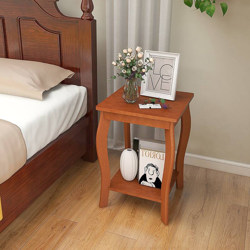Gymax 2-Tier Square End Table Narrow Sofa Side Nightstand w/ Storage