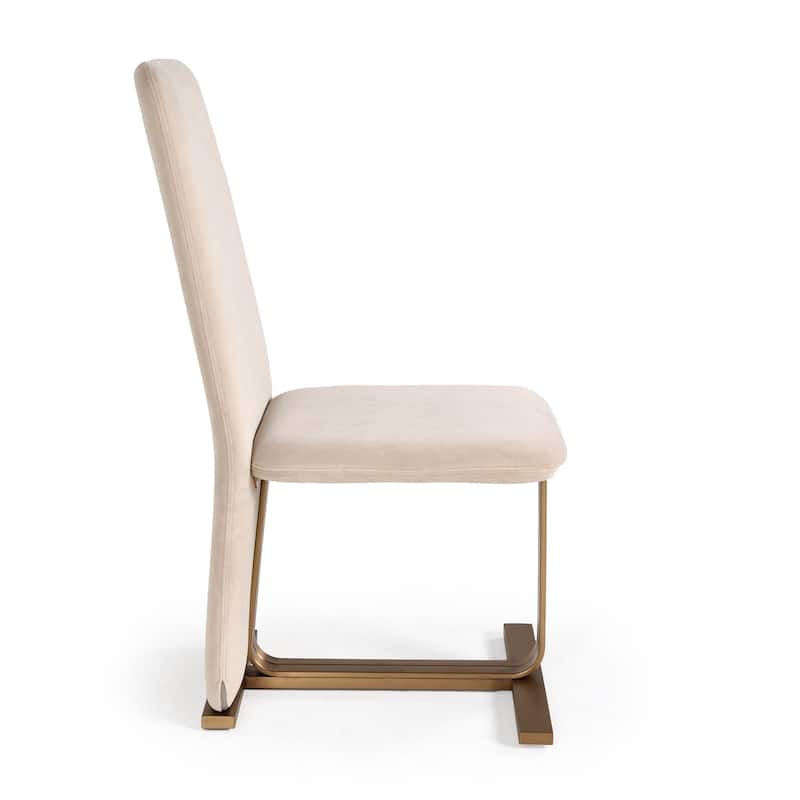 Modrest Tasha Modern Light Beige Grey Velvet & Brushed Brass Dining Chair (Set of 2)