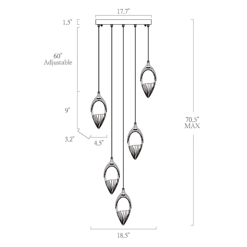 Modern LED Gold 5-Light Cluster Chandelier Island Lights for Kitchen Island Stairwell