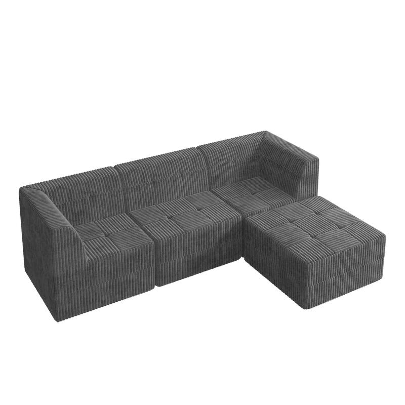 97.25" Modular L-Shaped Corduroy Sectional Sofa with No-Assembly Foam Construction & Convertible Sleeper Function