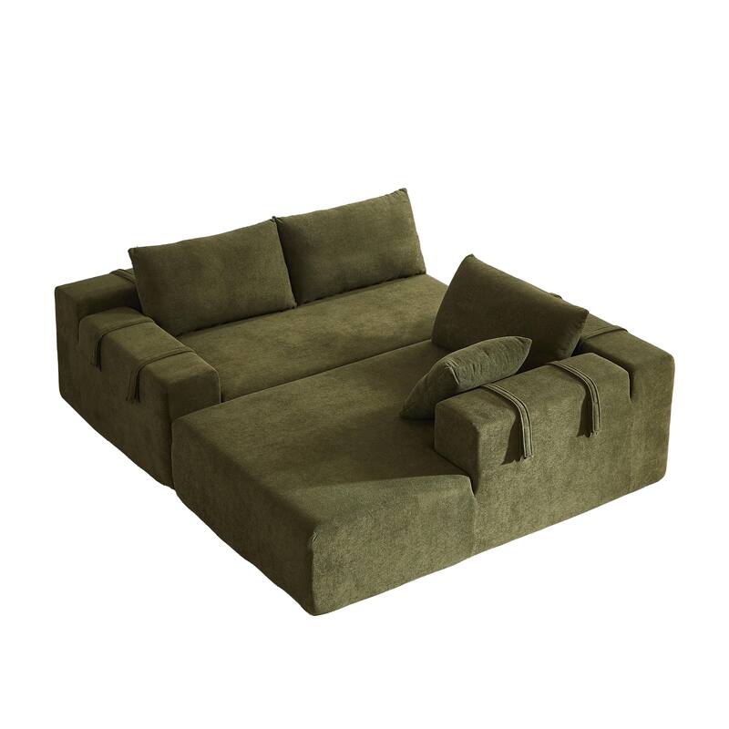 Free Combination Chenille Upholstered L-shaped Sectional Sofa with Loveseat and Single Chaise Living Room Couch Set with Pillows
