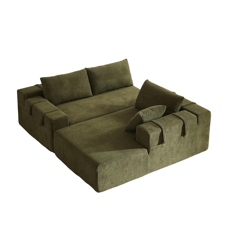 L Shaped Modular Sectional Sofa with Chaise Lounge, Oversized Chenille Upholstered Sofa, Deep Seat Sofa with 6 Pillows - Green
