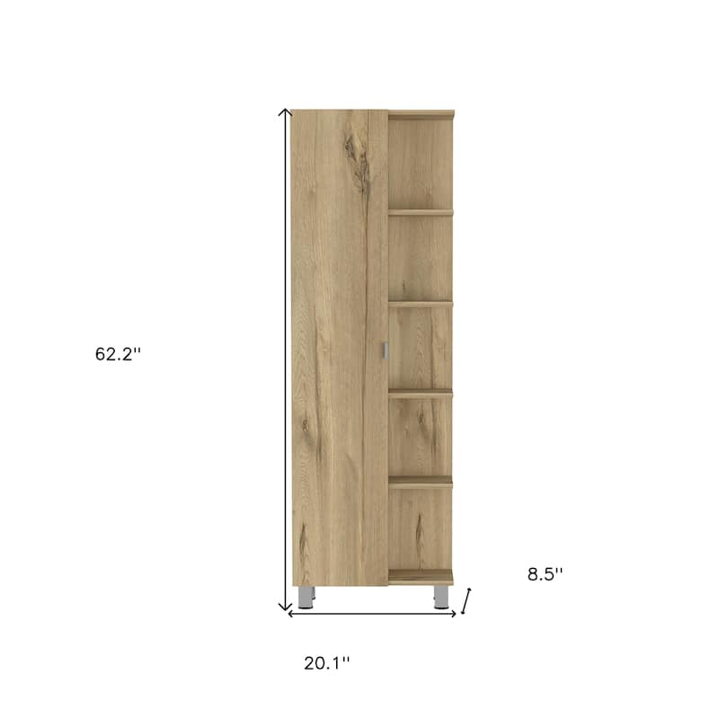 HomeRoots 62" Oak Wood Pantry Or Storage Closet - 20.1' X '62.2' X '8.5