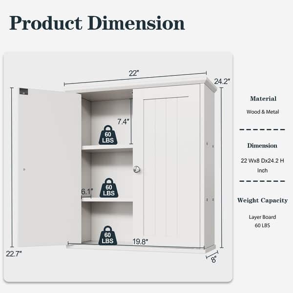 dimension image slide 6 of 7, Futzca Bathroom Cabinet Wall Mounted, Storage Cabinet with Doors and Shelves