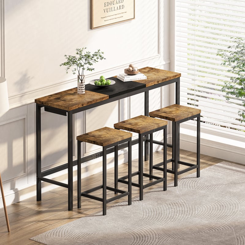 Simple Sofa Side Table and Chair Set with Metal Frame, Backless Dining Chairs, Home Office Desk Writing Desk