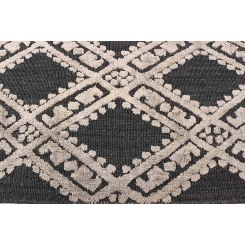 ECARPETGALLERY Hand Loomed Elysian Dark Grey Viscose, Wool Rug - 4'10 x 6'11