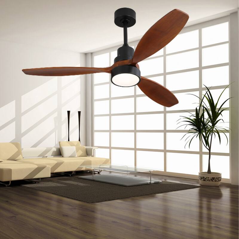 52 inch Wood Ceiling Fan with Light and Remote, Dimmable LED and Reversible DC Motor