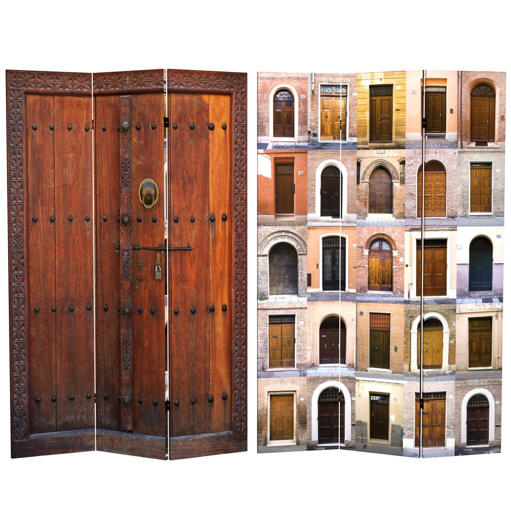 Handmade Canvas Double-sided 6-foot Doors Room Divider (China)