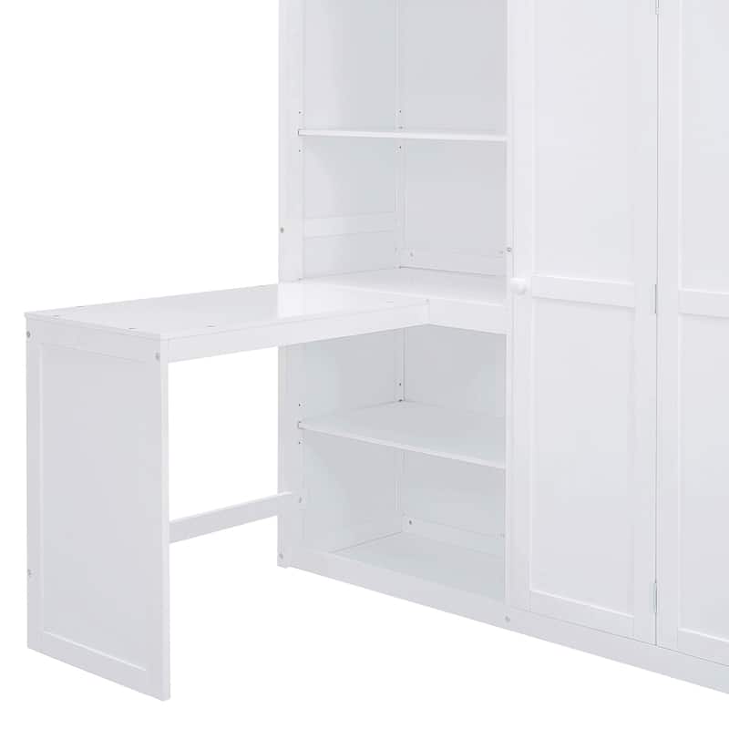 Full Size Bunk Bed with Wardrobe, Desk and Shelves for Kids, Boys and Girls, Bedroom