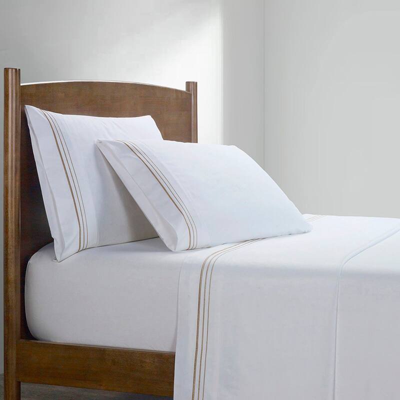 HiEnd Accents 100% Cotton Hotel Luxury Embroidered Border Sheet Set, 4PC - King - Light Gold
