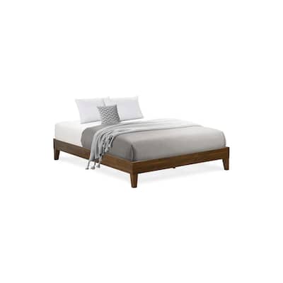 Queen Size Bed Frame - Solid Wood Legs, Walnut Finish - Platform Bed with Headboard