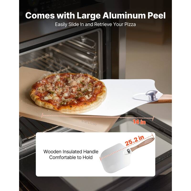 Beige Cordierite Pizza Stone 20x14in with Heat-Resistant and Accessories - 20 x 14 x 0.6 in