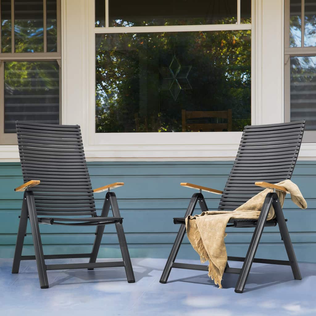 2-Piece Patio Folding Chairs with Aluminum Frame, Adjustable Backrest