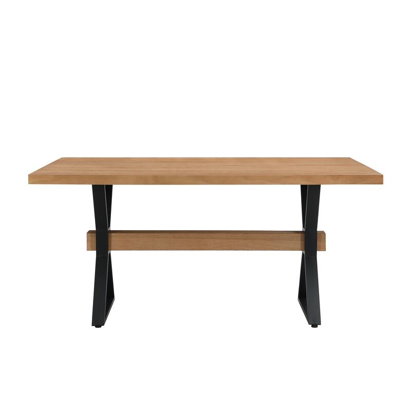 Farmhouse Design Rectangular Dining Table with X-Shaped Legs - Natural