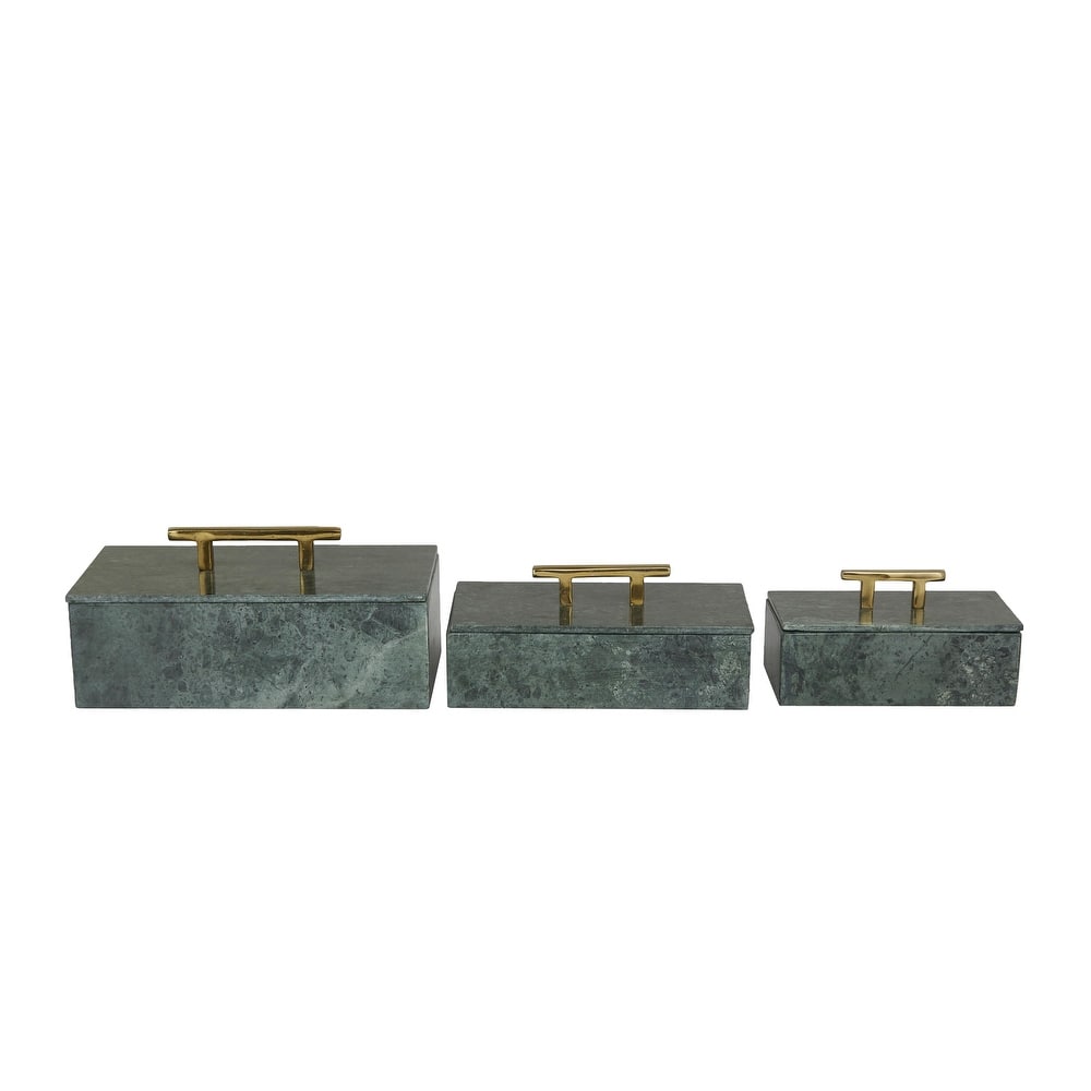 Marble Decorative Box with Gold or Silver Aluminum Handle Set of 3 - Black, White, or Green - Roche River Decor