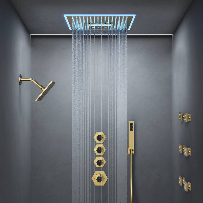 GRANDJOY LED Music Shower System 16" & 6" Dual Shower Heads with 6 Body Jets