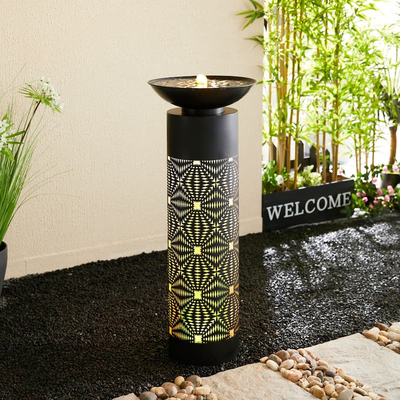 Glitzhome Oversized Metal Cutout Laser LED Lights Outdoor Fountain with Birdbath