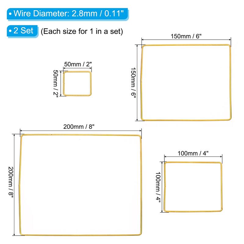 Dream Catcher Rings Set, 2 Set 4 Sizes Square Shape Macrame Wreath Hoop, Gold - Gold