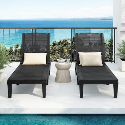 2-Piece Outdoor Chaise Lounges Resin Pool Lounge Chairs Black
