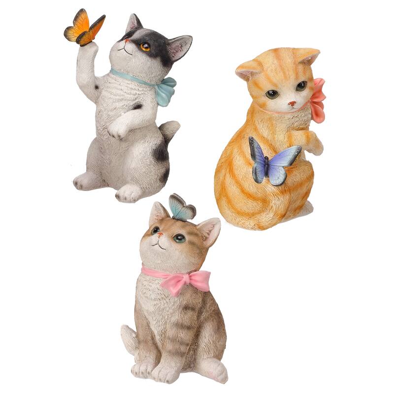 Cat With Bow And Butterfly 7.5-8.5" Set of 3 - 8.5
