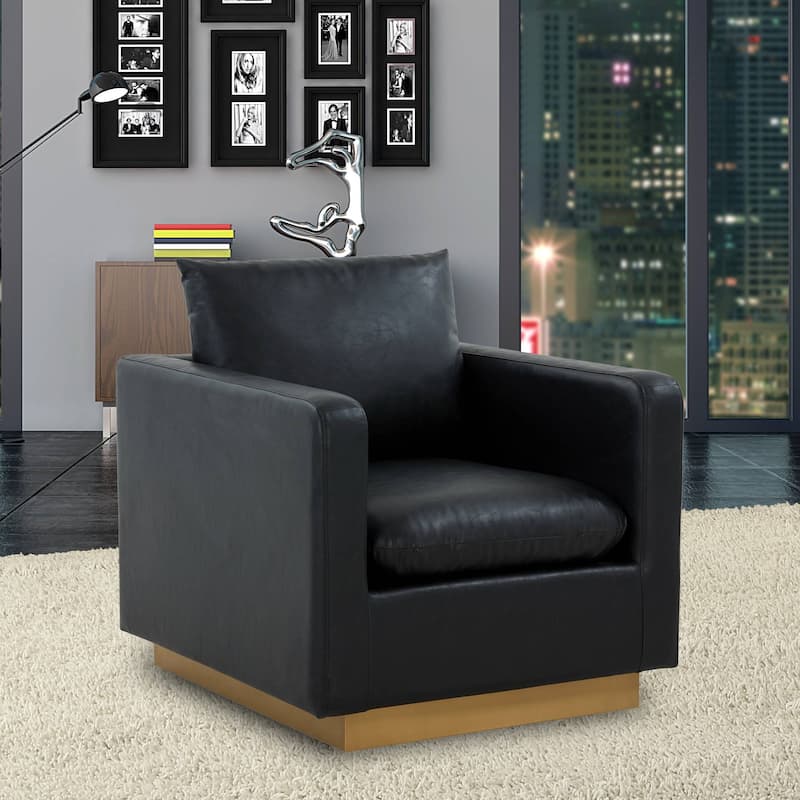 LeisureMod Nervo Modern Leather Accent Arm Chair With Gold Base - 32.75