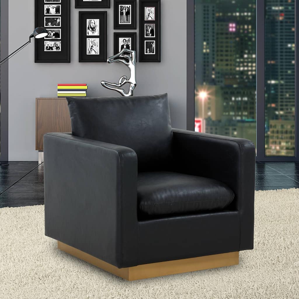 LeisureMod Nervo Modern Leather Accent Arm Chair With Gold Base - 32.75