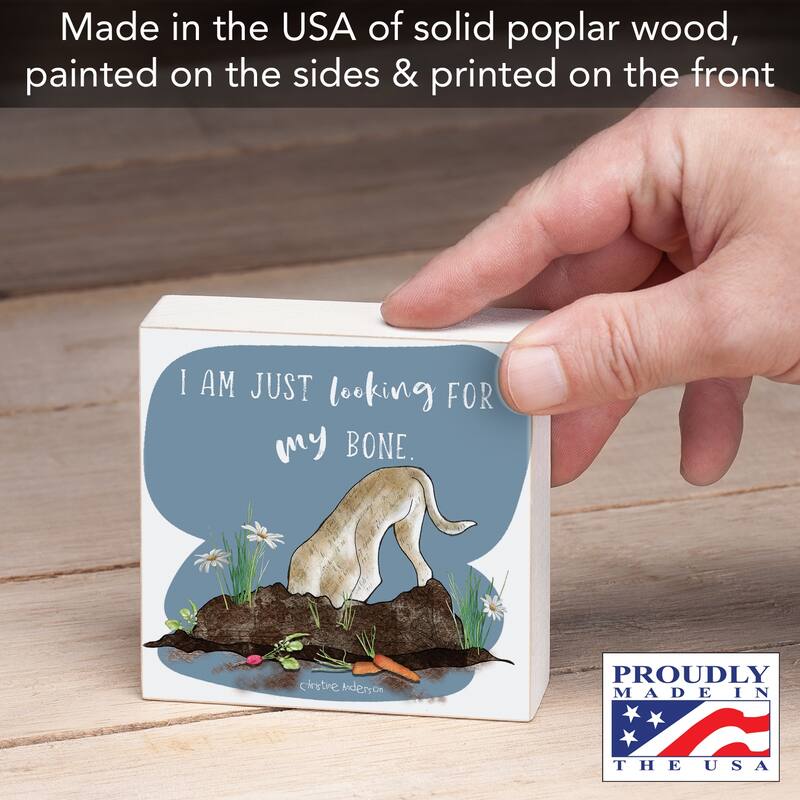 My Bone Artistic Freestanding Solid Wood Block Sign Made in the USA 3.75” Square Decorative Accent for Home or Office - Multi