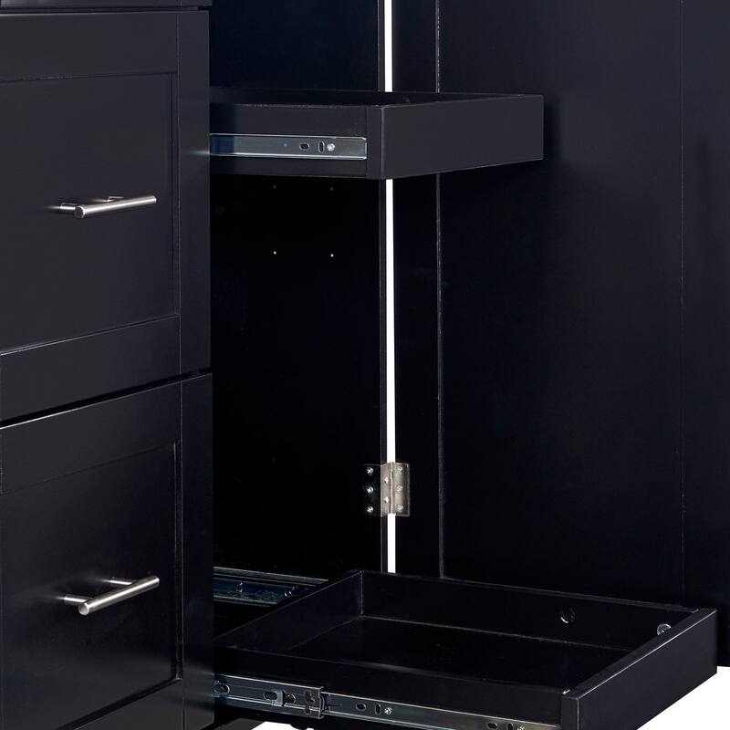 Rubberwood Kitchen Cart with Internal Storage Rack, Spice Rack, 2 Slide-Out Shelf, and 3 Drawer